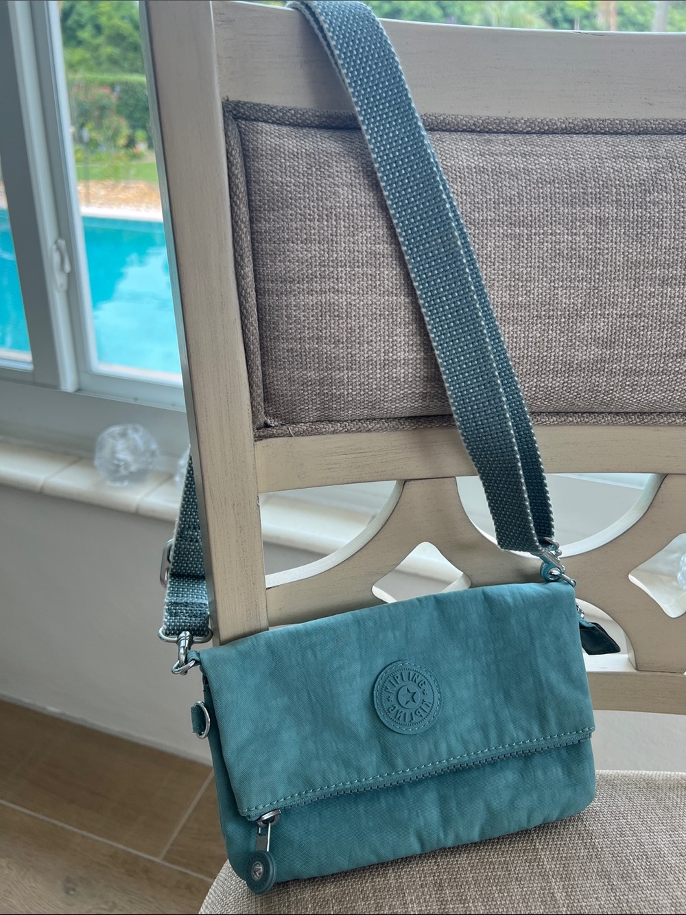 Kipling Teal Blue Crossbody Bag with Adjustable Strap